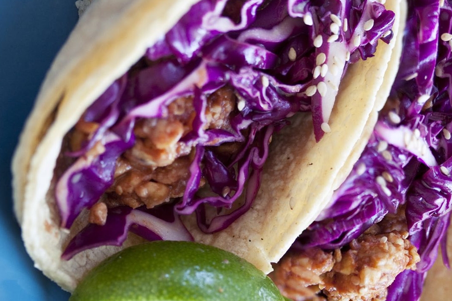 Korean-Style Tempeh Tacos with Coleslaw