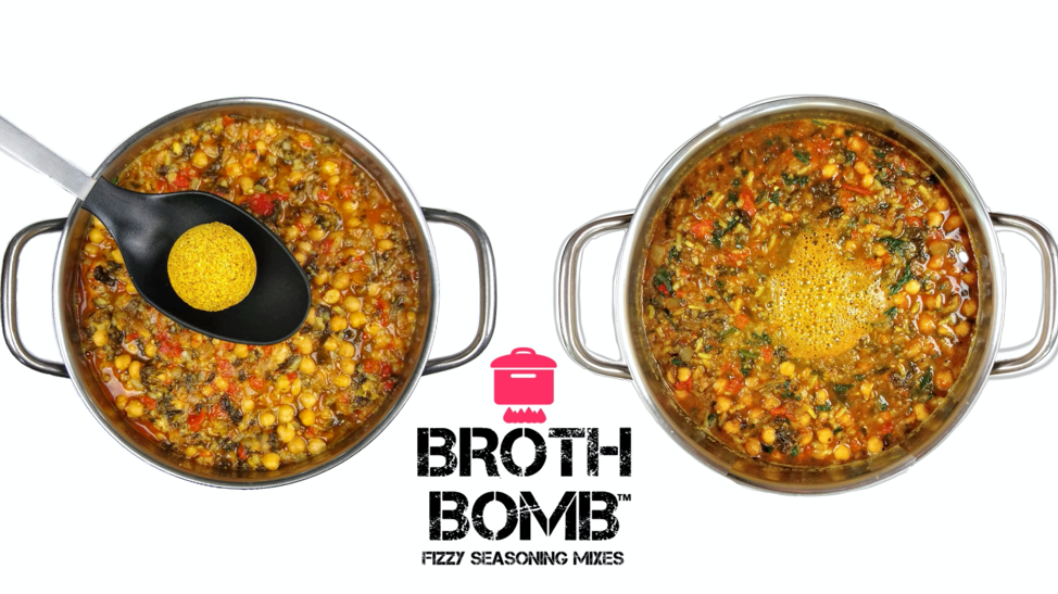 BATH BOMB SOUP? Broth Bomb CREATES NEW FOOD CATEGORY to help make a greener, healthier, more peaceful planet; one bowl of beans and veggies at a time