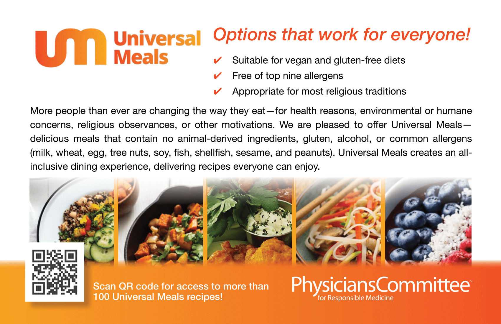 PHYSICIANS COMMITTEE FOR RESPONSIBLE MEDICINE ANNOUNCES UNIVERSAL MEALS